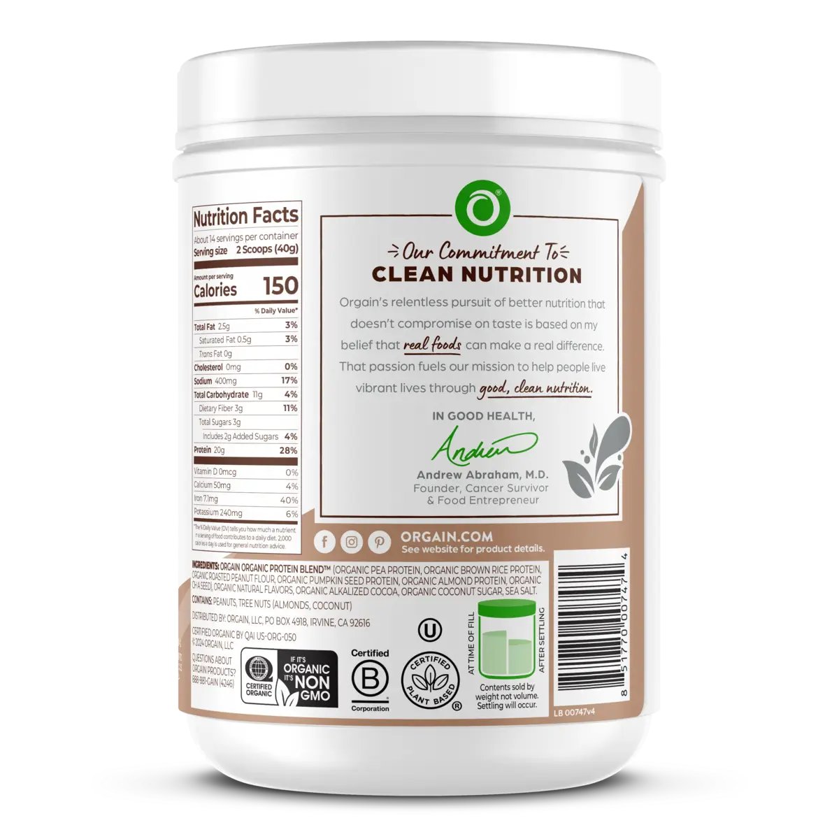 Simple Organic Plant-Based Protein Powder - Creamy Chocolate